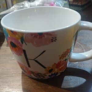 Opalhouse Floral Monogram K Ceramic Mug in White, Pink, Yellow, Green